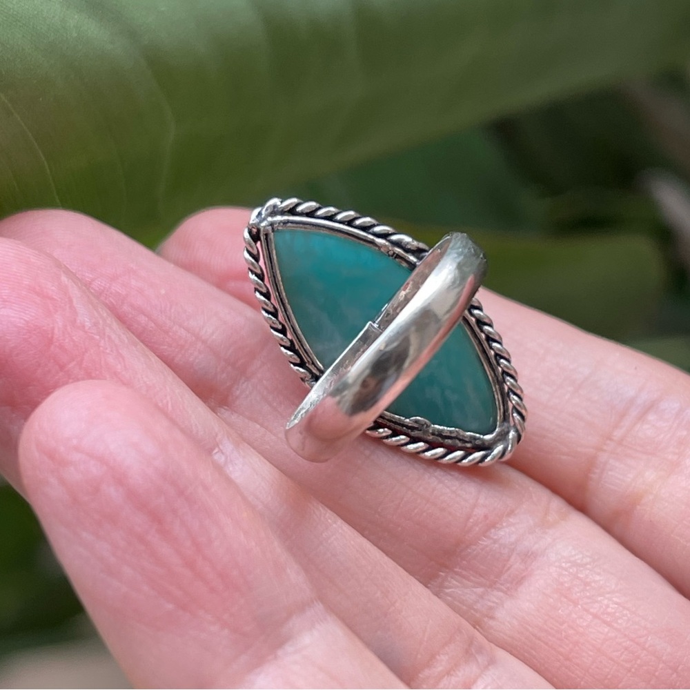 Natural Amazonite Solid Sterling Silver Size 7.0 … - image 3